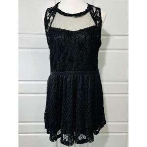 A Reve Black Lace Fit & Flare‎ Party Dress Sheer Sleeveless Size L